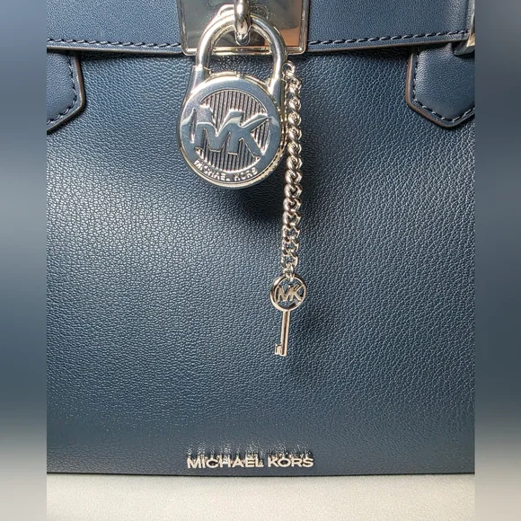 Michael Kors Leather Hamilton Medium Satchel & Crossbody- Navy  NWT Retails $558 - Picture 3 of 11